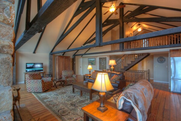 TV, fireplace, DVD player, foosball