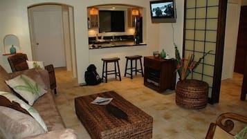 TV, DVD player, music library, video library