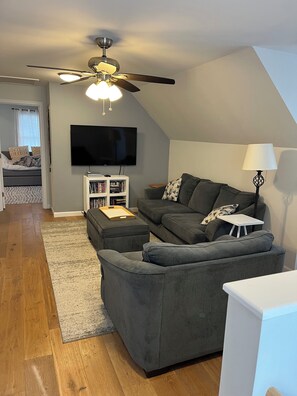 Smart TV, DVD player, video library, stereo