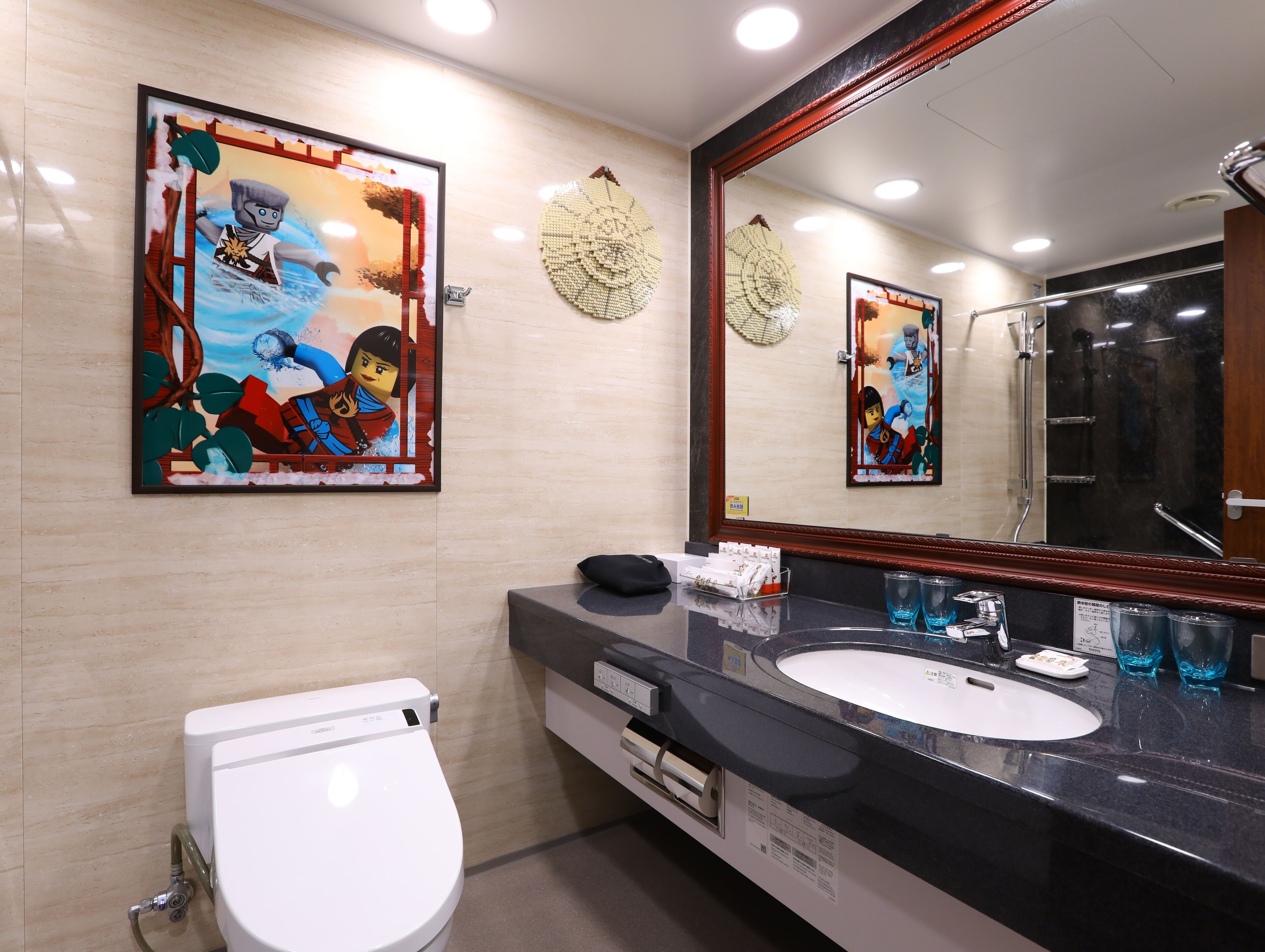 combined shower/bathtub, free toiletries, hair dryer, slippers