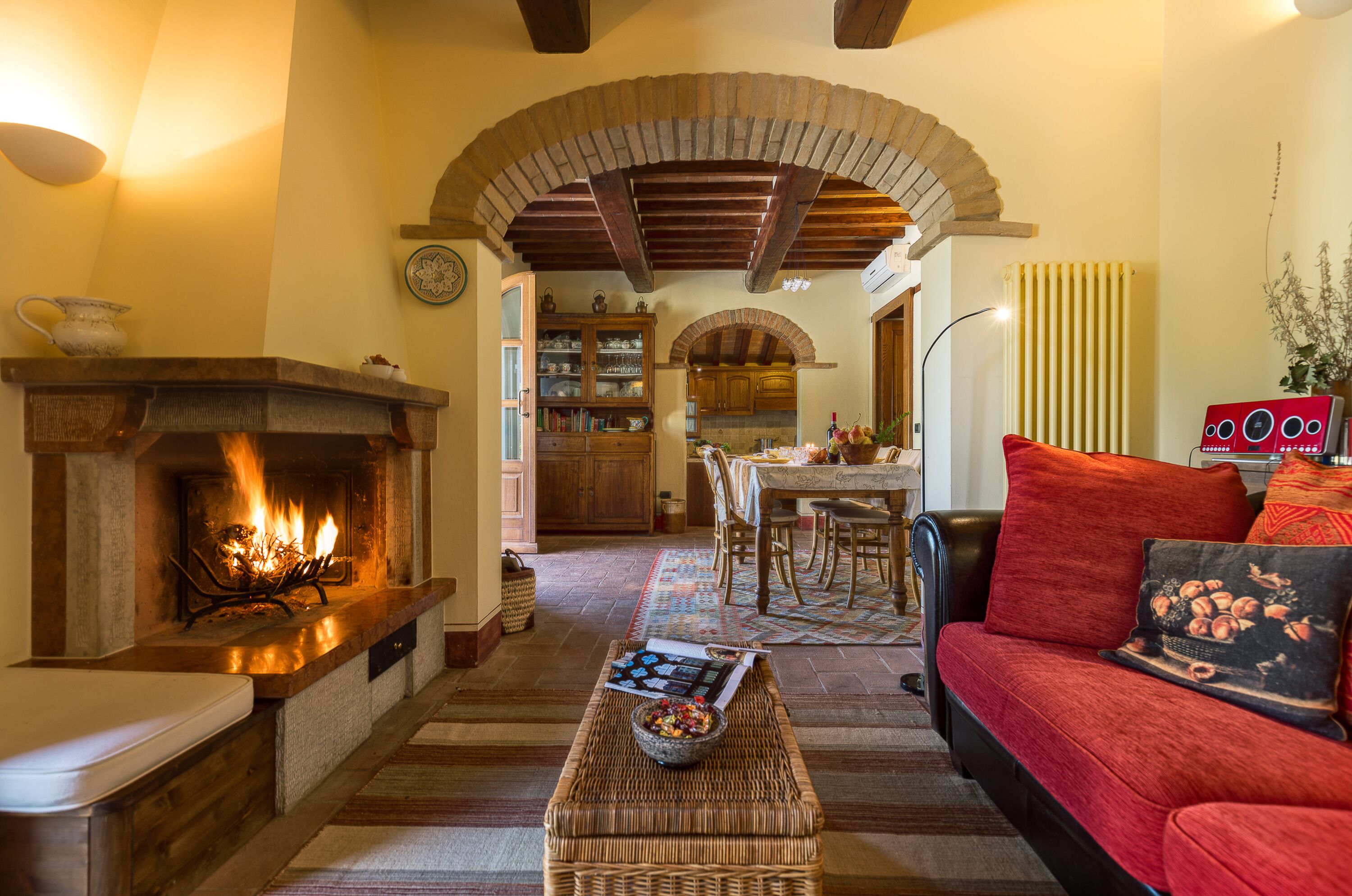 TV, fireplace, DVD player, books