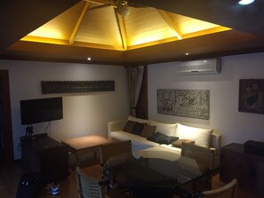 TV, DVD player, video library