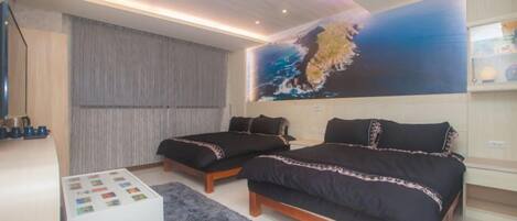 Desk, blackout curtains, free WiFi, bed sheets