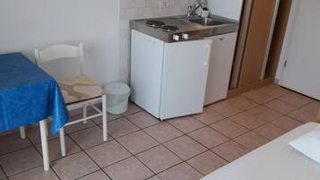 Fridge, stovetop, cookware/dishes/utensils
