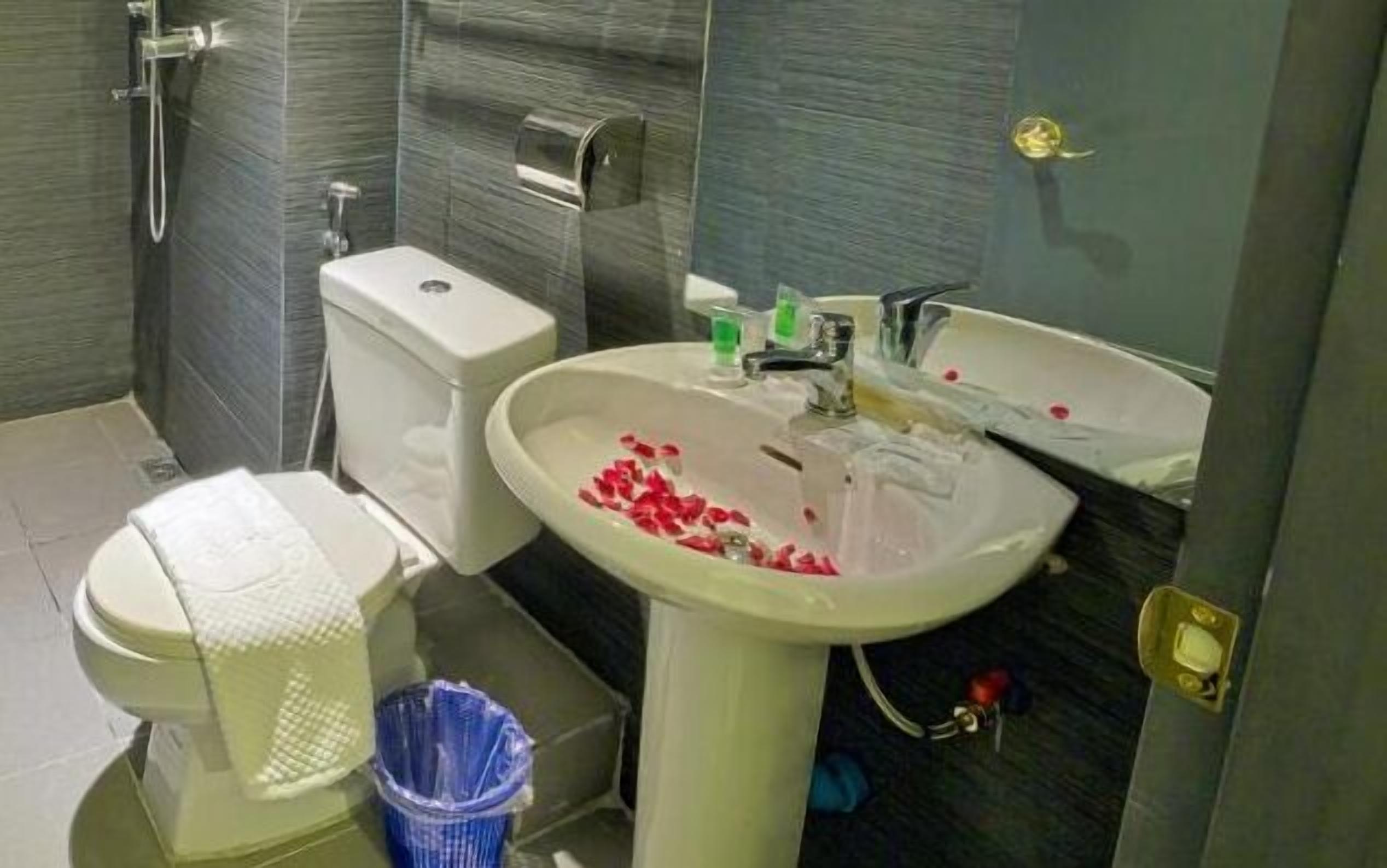 free toiletries, slippers, towels