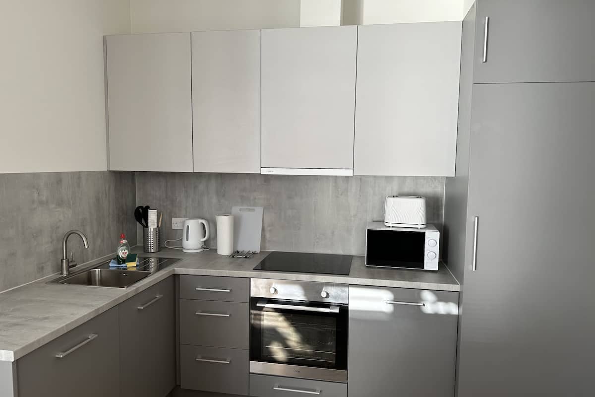 comfort apartment, 1 double bed | private kitchen | full-sized fridge, microwave, oven, stovetop