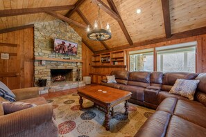 TV, fireplace, DVD player, foosball