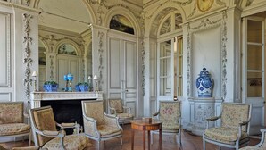 A grand room with ornate furniture, a fireplace, and a large mirror. - Chateau de Craon (Craon)