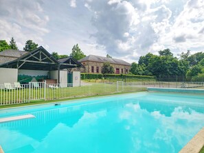Outdoor pool, pool umbrellas, pool loungers