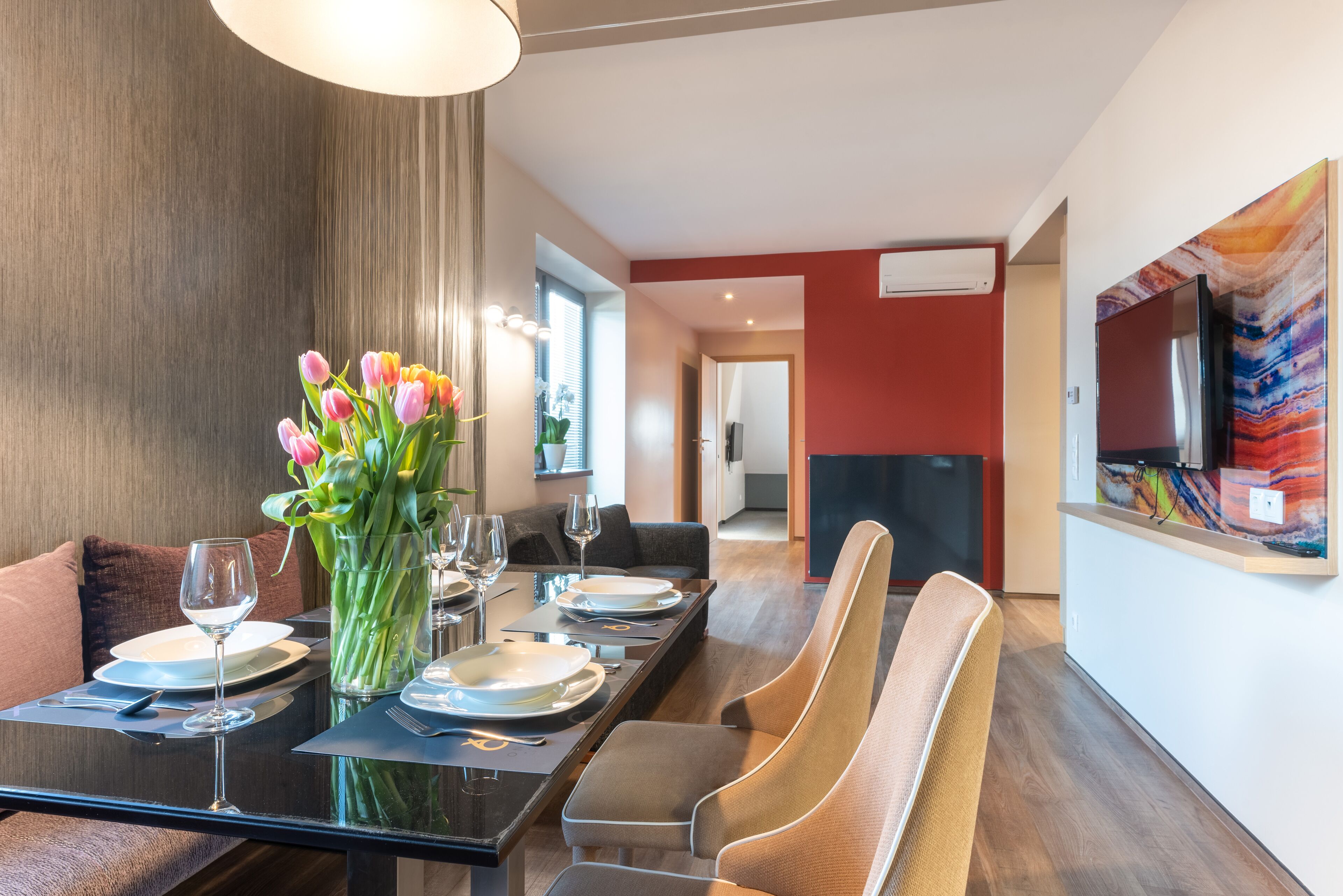 Deluxe Two-Bedroom Apartment | Living area | 75-cm flat-screen TV with satellite channels, TV