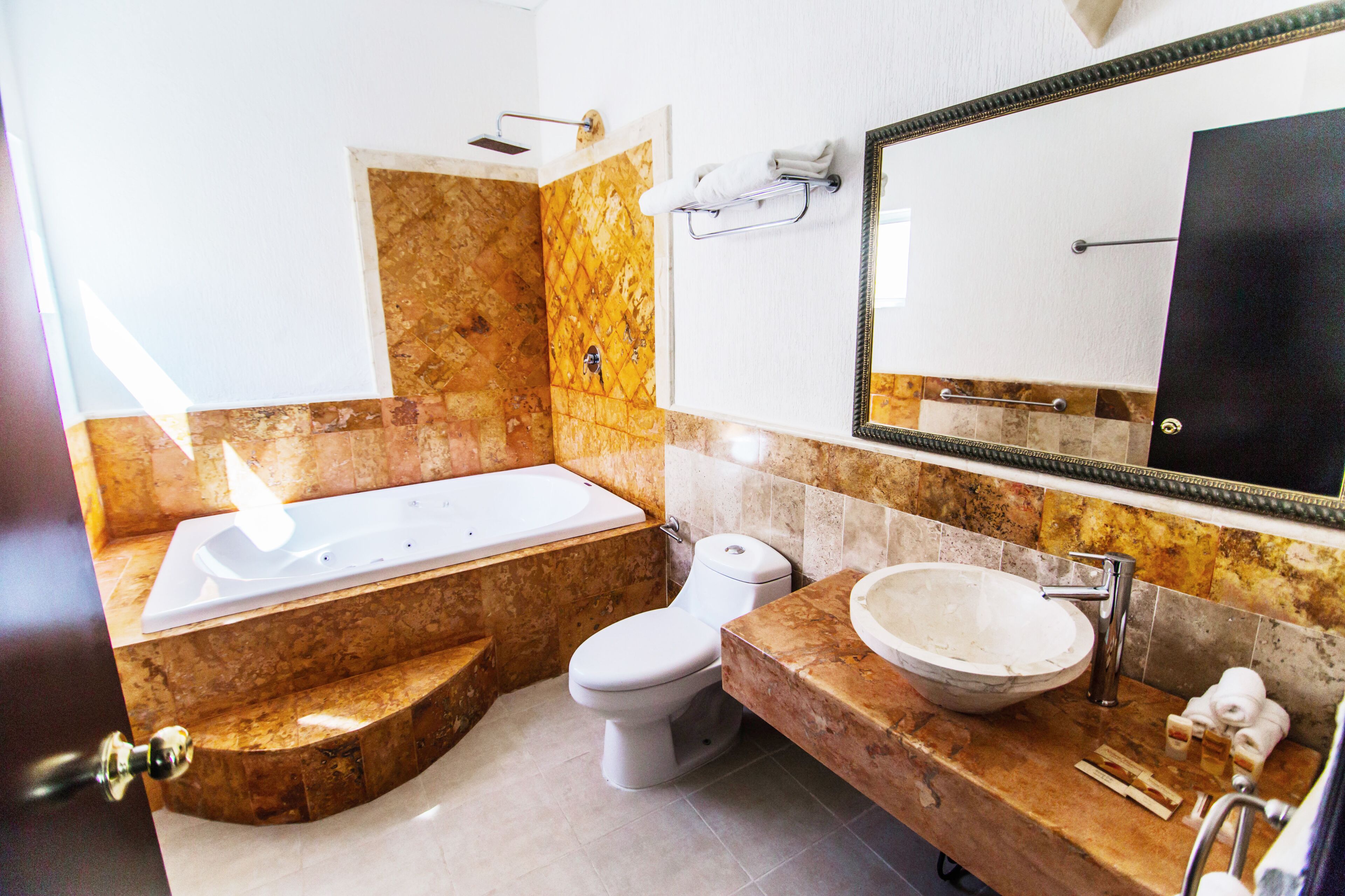 free toiletries, hair dryer, towels, soap