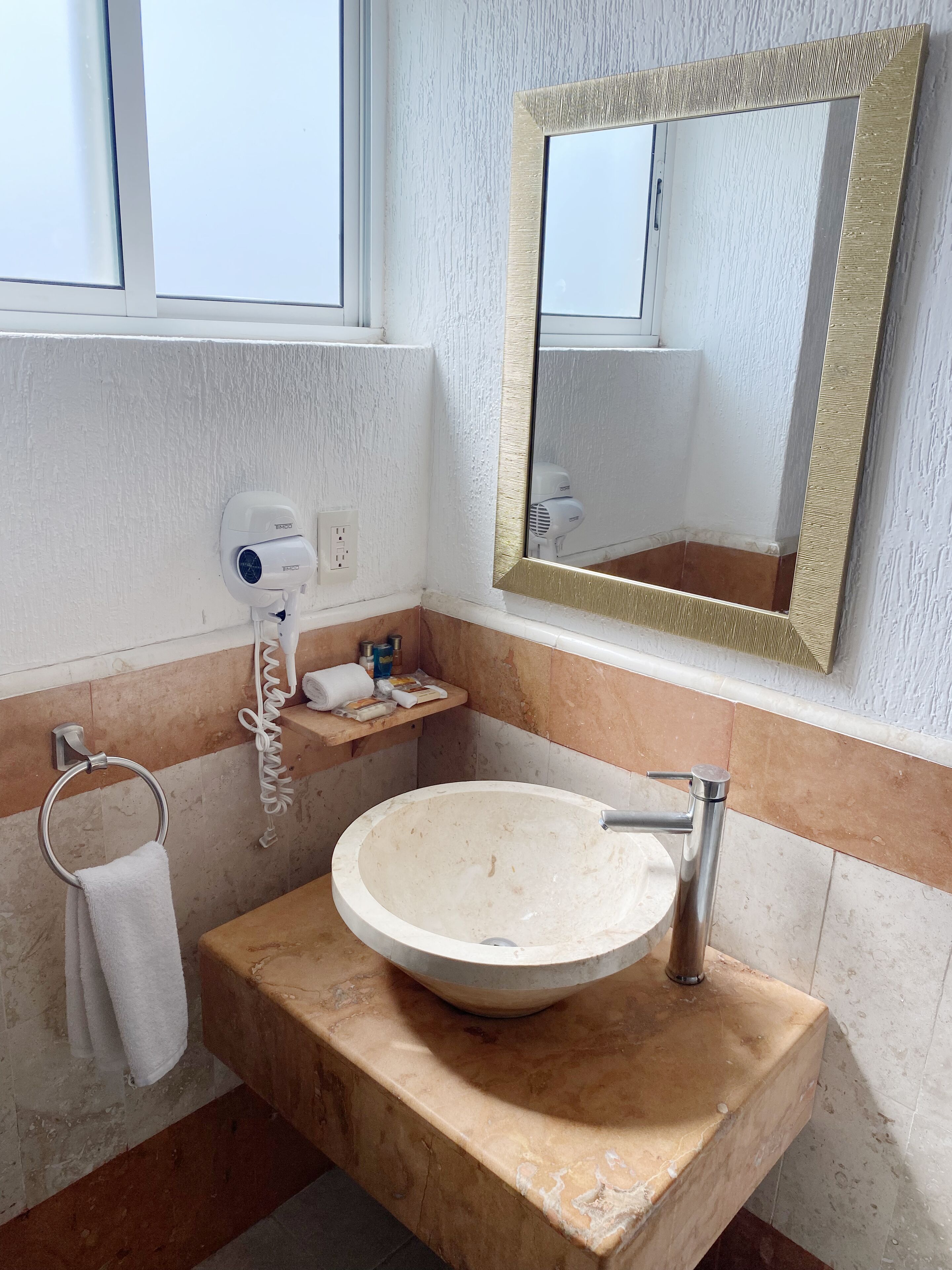 free toiletries, hair dryer, towels, soap