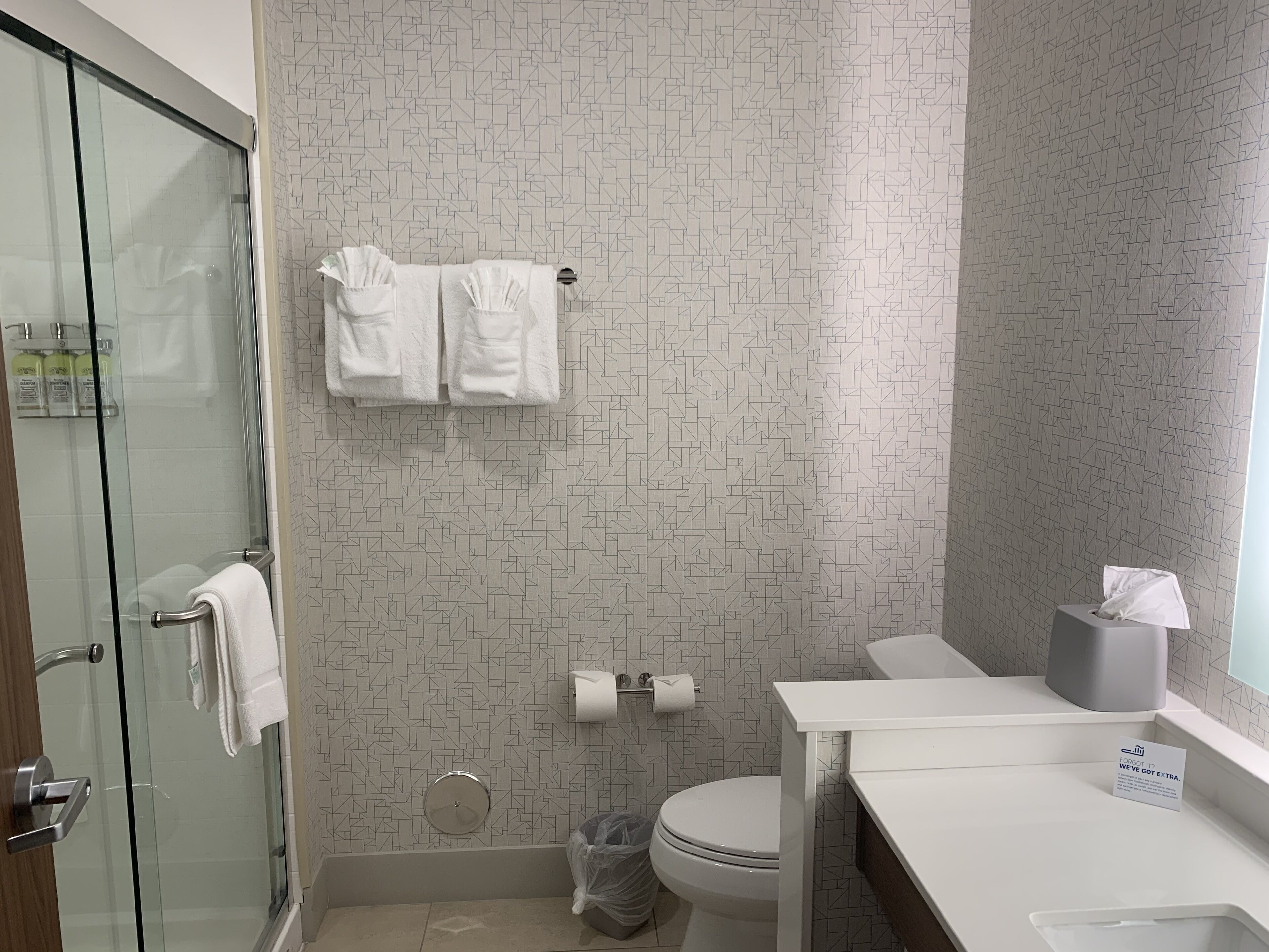 free toiletries, hair dryer, towels