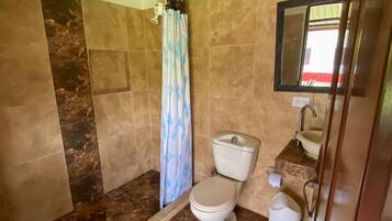 Douche, articles de toilette gratuits, serviettes fournies, savon
