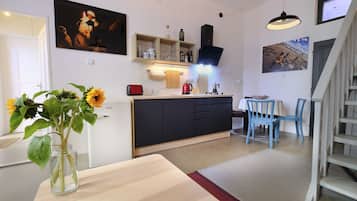 Design Apartment, 2 Bedrooms, Kitchen | Private kitchen | Fridge, microwave, oven, stovetop