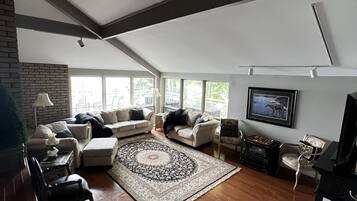 TV, fireplace, video games, DVD player