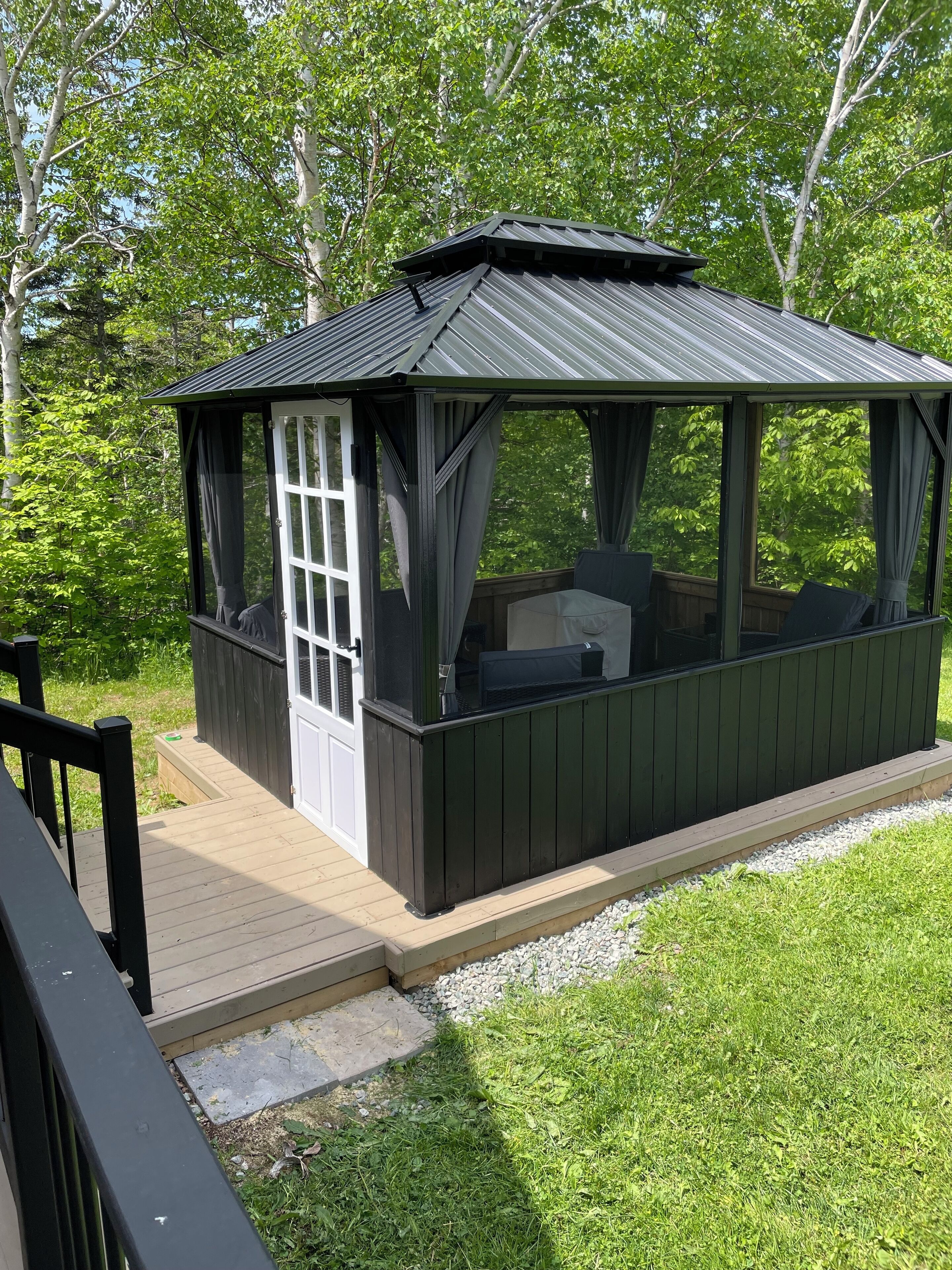 New gazebo with propane fire pit.
