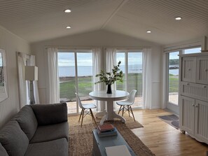 Smart TV, chimenea y libros 