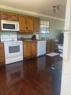 Køleskab, mikrobølgeovn, kogeplade, opvaskemaskine