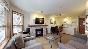 تلفزيون، مدفأة، مشغل دي في دي