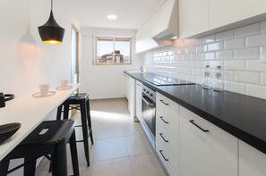 Fridge, microwave, oven, dishwasher