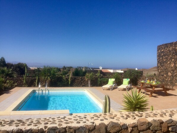 Outdoor pool - ECO Friendly Volcanic Rock Villa with Private Pool (6.7m x 4.6m) WiFi. Sea View. (Villa Verde)