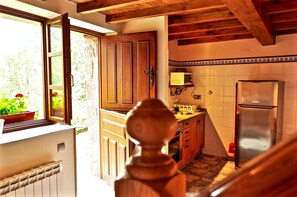 Jääkaappi, mikroaaltouuni, liesi, kahvin-/teenkeitin