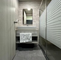 Shower, free toiletries, hair dryer, slippers