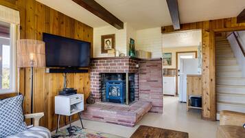 テレビ、暖炉、DVD プレーヤー