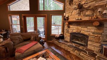 Smart TV, fireplace, DVD player, books