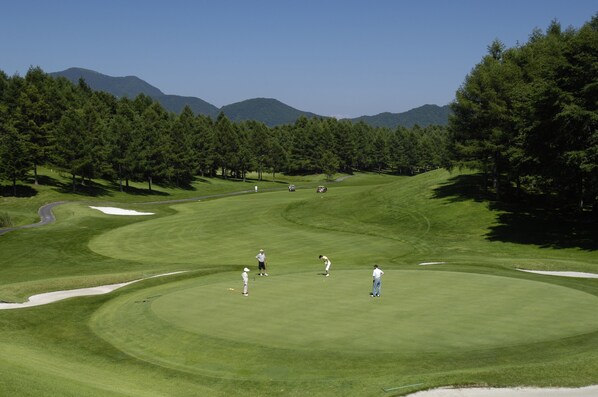 A golf course with a clear sky, green grass, and trees. - Villa The Club KARUIZAWA (Naganohara)