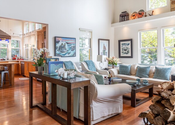 Smart TV, fireplace, video games, DVD player