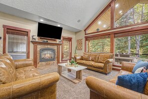 TV, fireplace, video games, table football