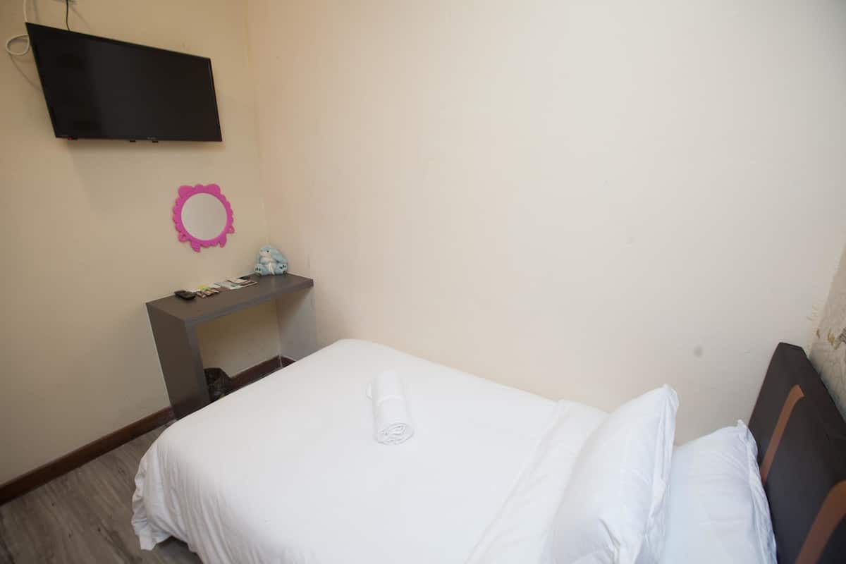Desk, laptop workspace, blackout curtains, iron/ironing board