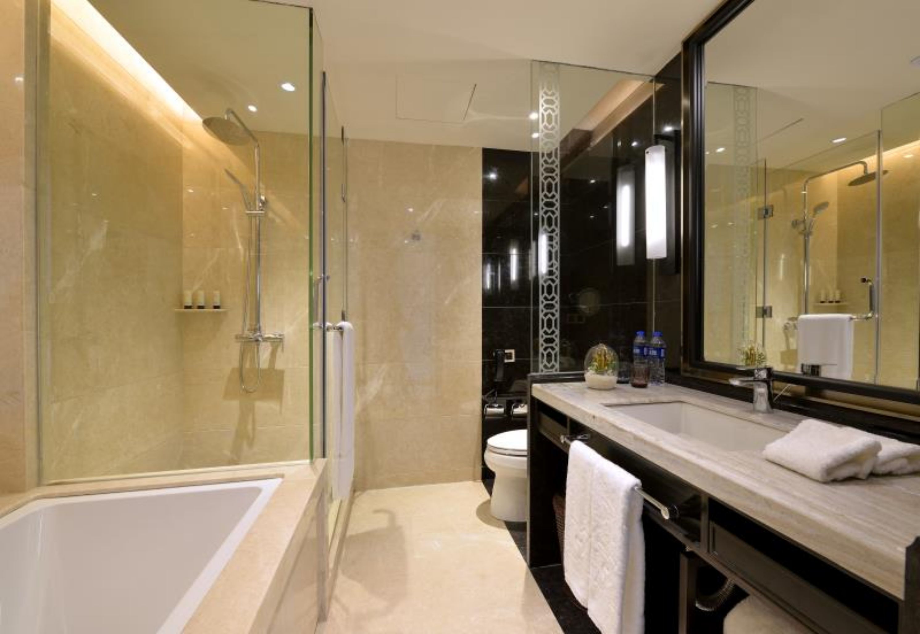 rainfall showerhead, free toiletries, hair dryer, bathrobes