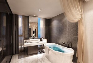 Separate bathtub and shower, deep-soaking bathtub, hair dryer, slippers