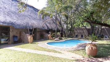 Outdoor pool, sun loungers