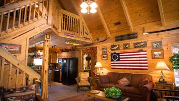 Una Smart TV, una chimenea, un reproductor de DVD, libros