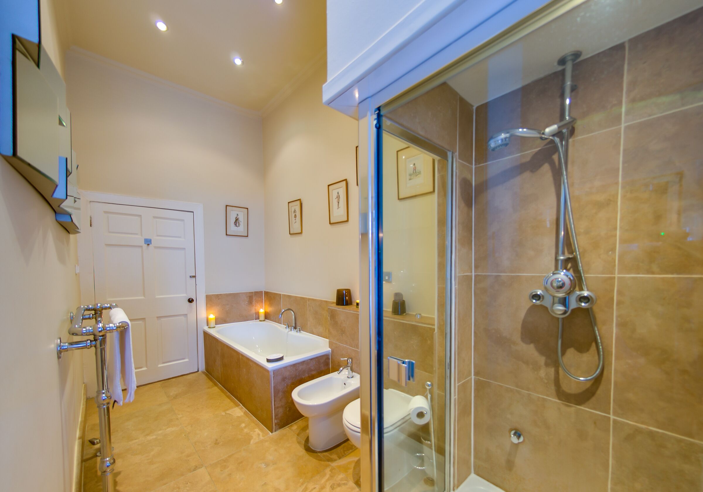 Bathtub, hair dryer, bidet, towels