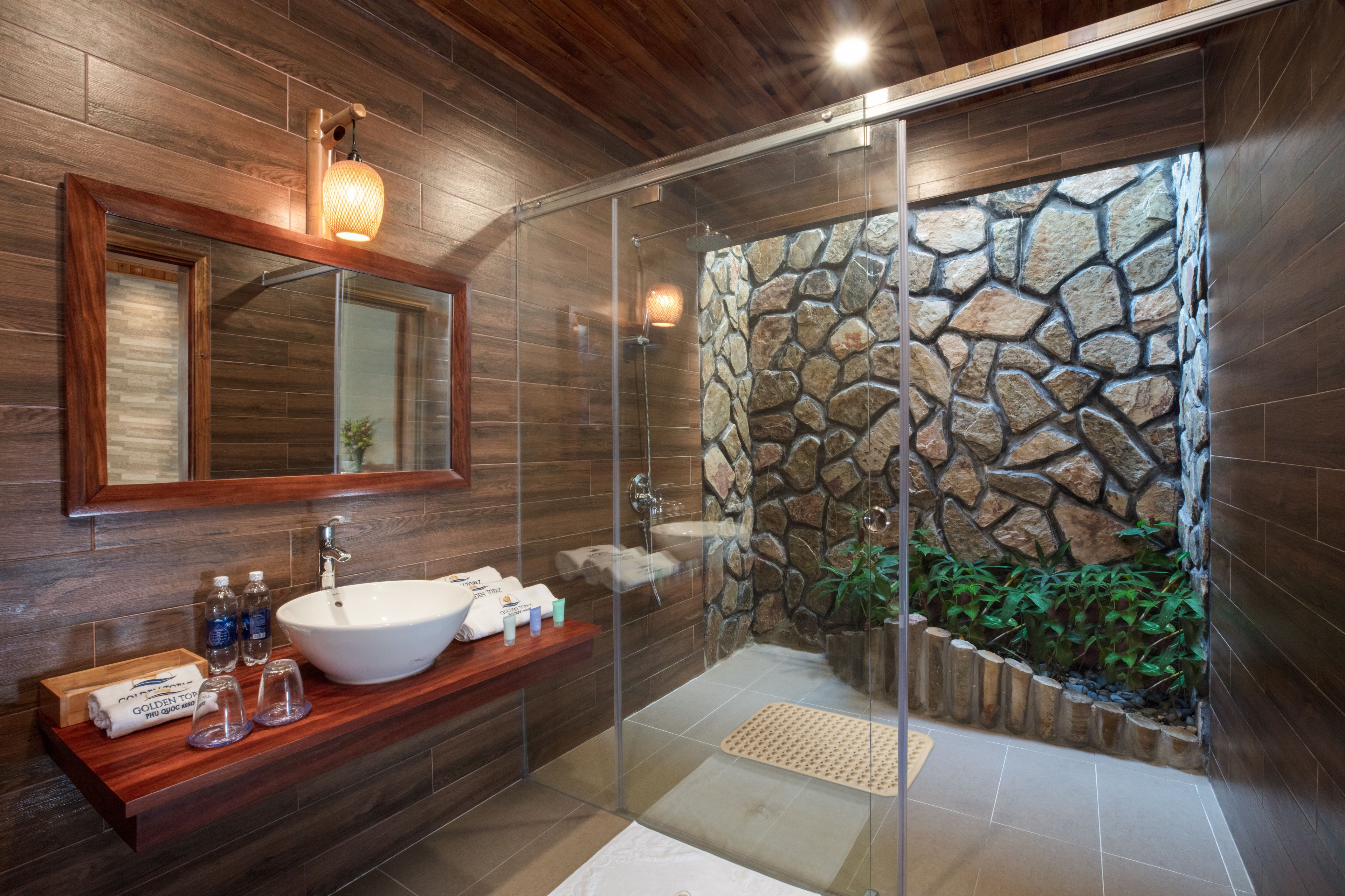 shower, hydromassage showerhead, designer toiletries, hair dryer