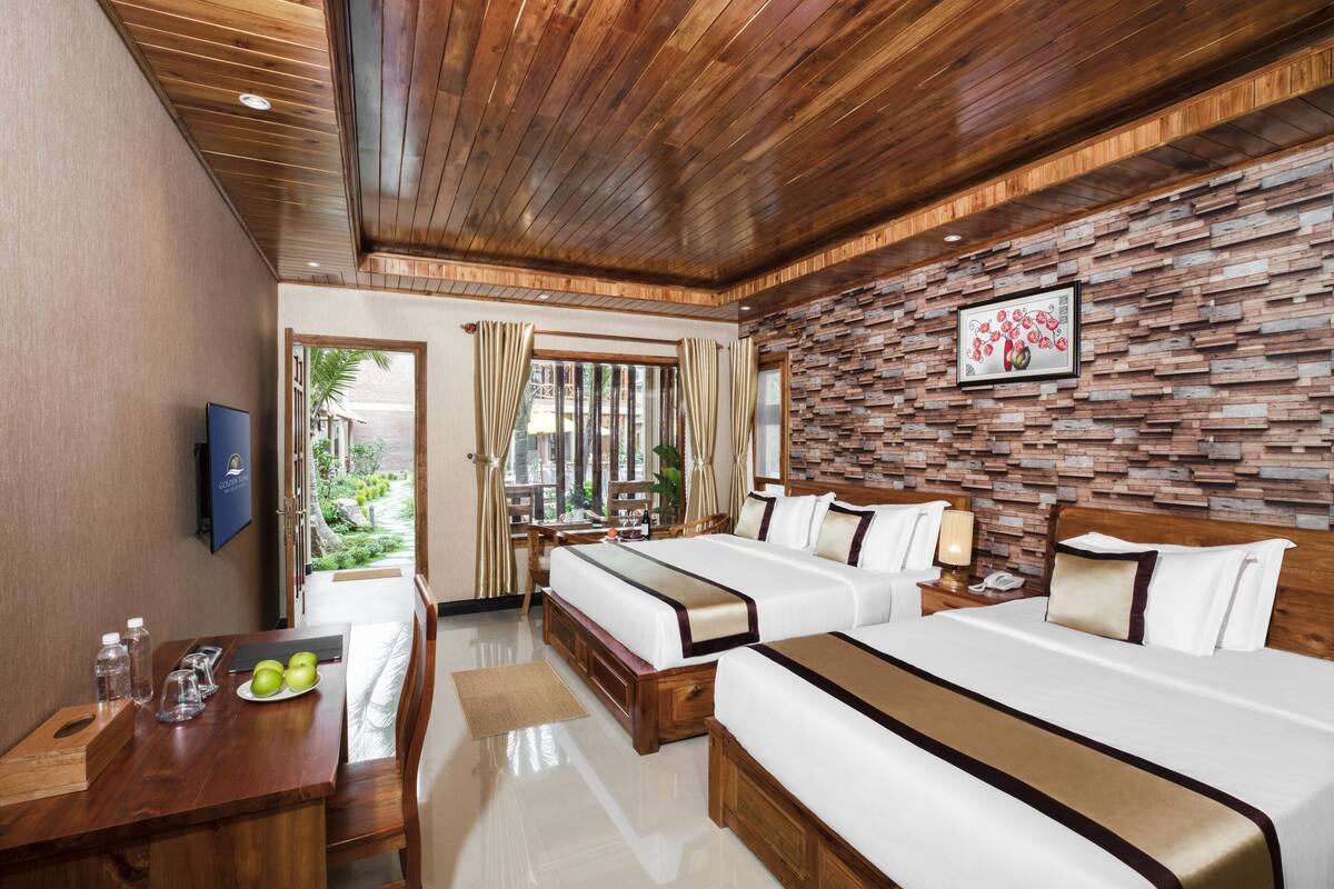 superior room, multiple beds, pool view | premium bedding, minibar, in-room safe, desk