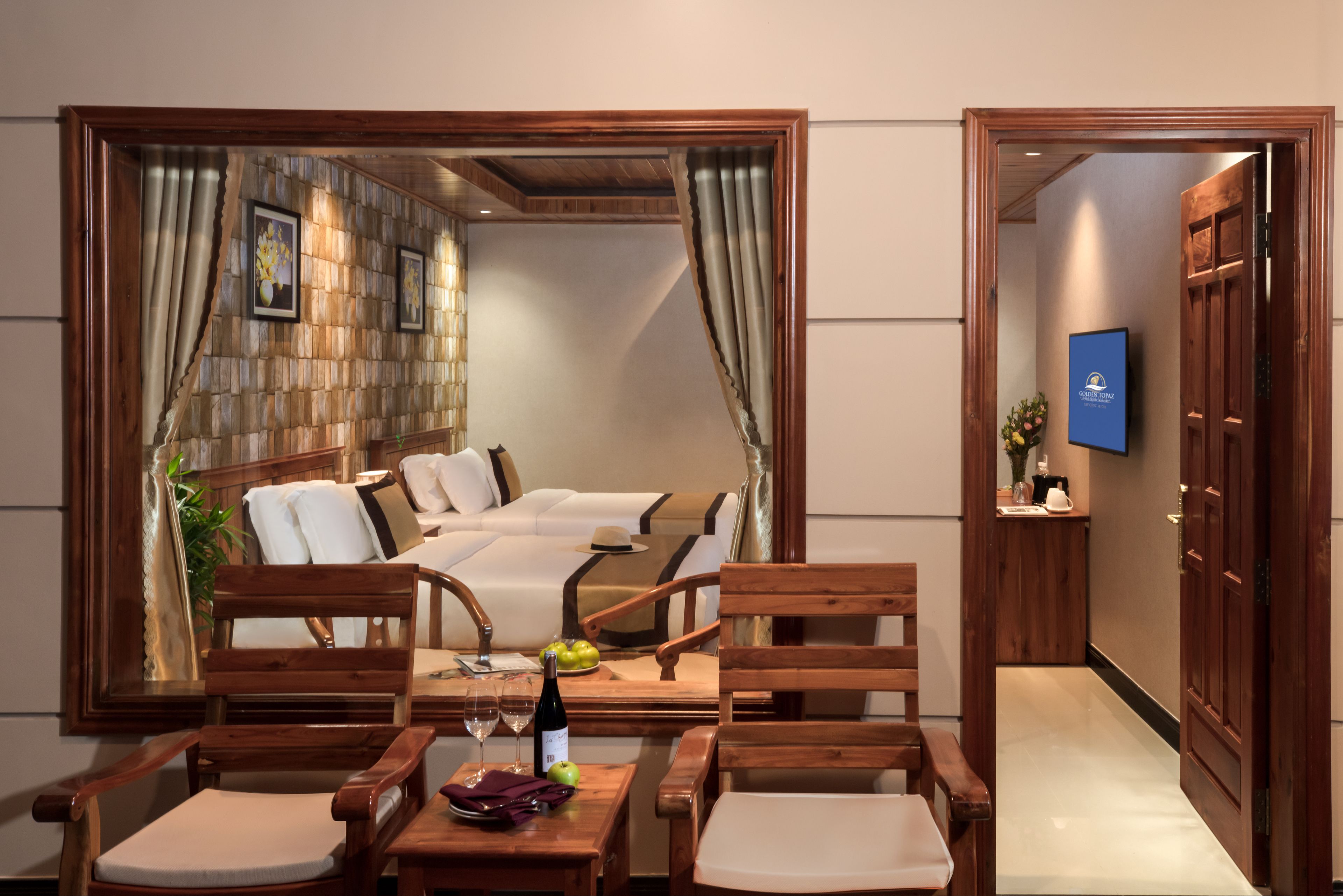 deluxe room, 2 double beds, pool view | premium bedding, minibar, in-room safe, desk