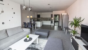 Deluxe Apartment | Living area | 48-inch flat-screen TV with digital channels, TV - Penzion Grasel (Nové Syrovice)