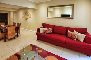 53-inch flat-screen TV with satellite channels, fireplace