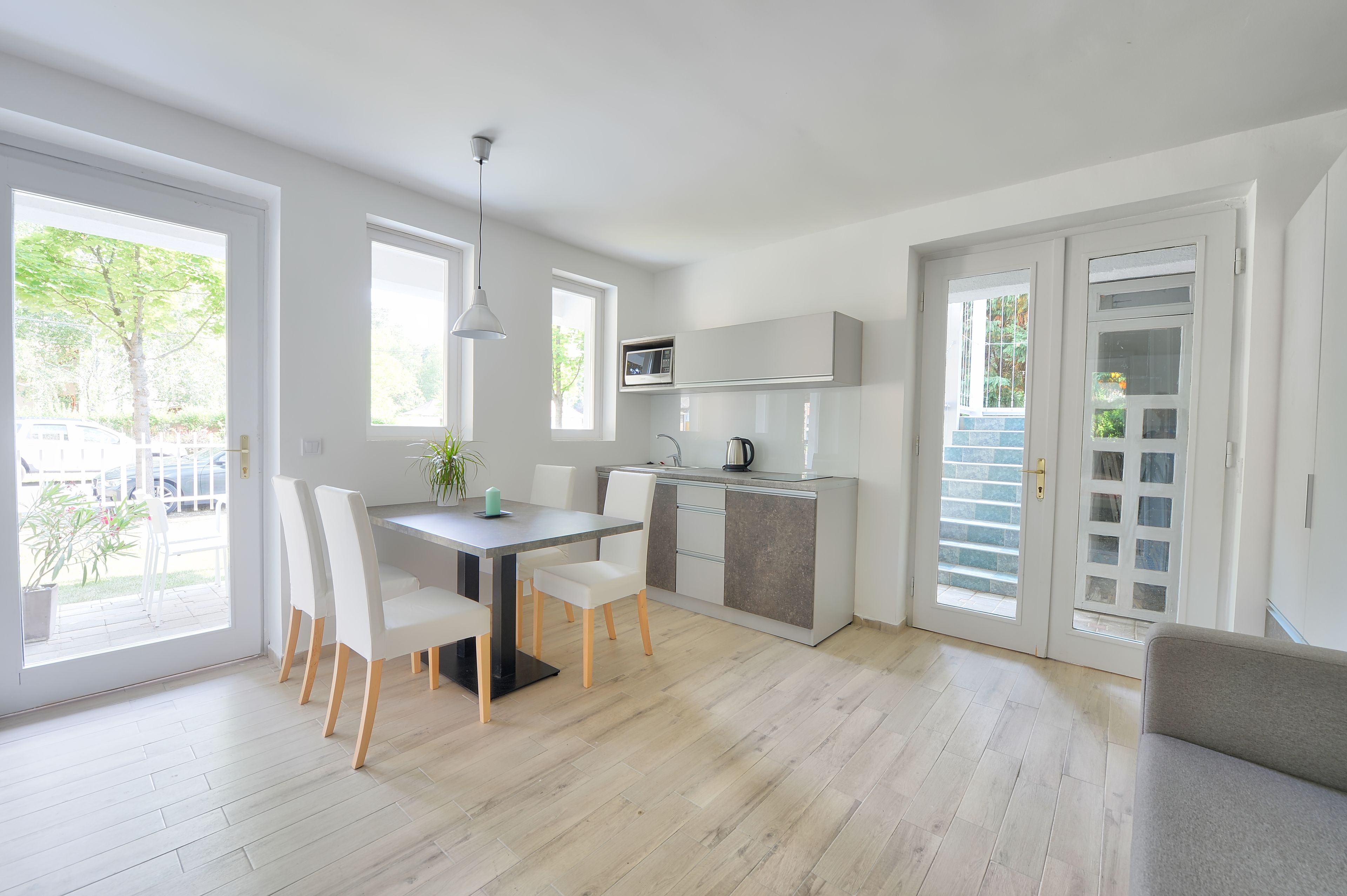 Premium appartement, 1 slaapkamer, terras | Privékitchenette | Een koelkast, een microgolfoven, een kookplaat, een waterkoker