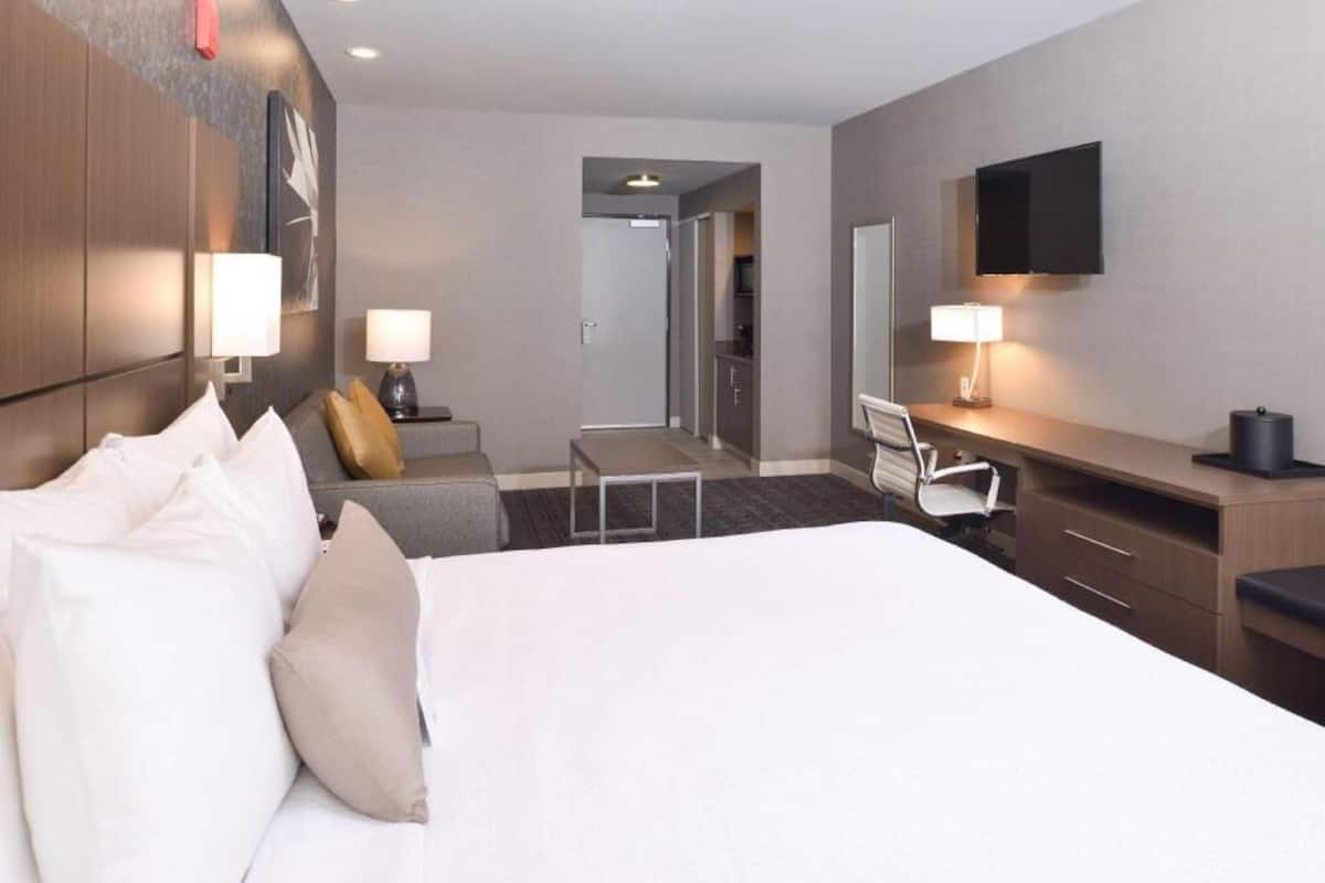 Pillow-top beds, desk, blackout curtains, soundproofing