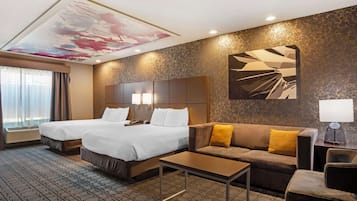 Pillow-top beds, desk, blackout curtains, soundproofing