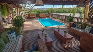 Outdoor pool, sun loungers