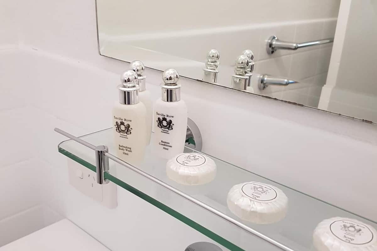 free toiletries, hair dryer, towels