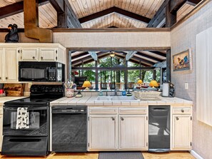 Fridge, microwave, oven, stovetop - Your Blue Ridge Vacation Awaits in this Luxurious Lake-Front Home. (Lake Toxaway)